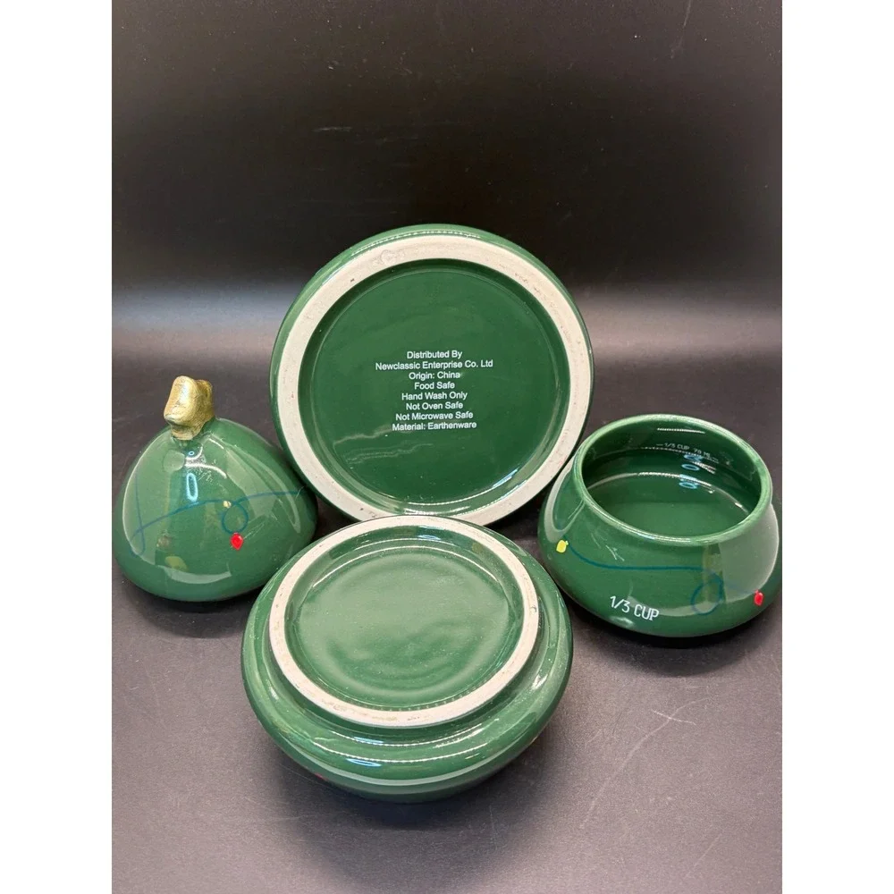 Christmas Tree Ceramic Nesting Measuring‎ Cup Set 4 Piece Green Holiday Decor